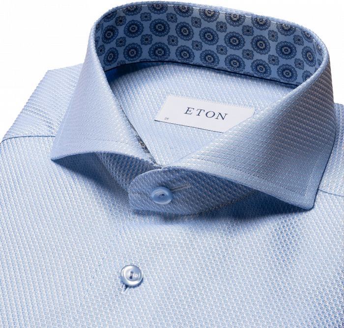 Eton - Lysebl&aring; Skjorte Med M&oslash;nster Detaljer - Lysebl&aring;