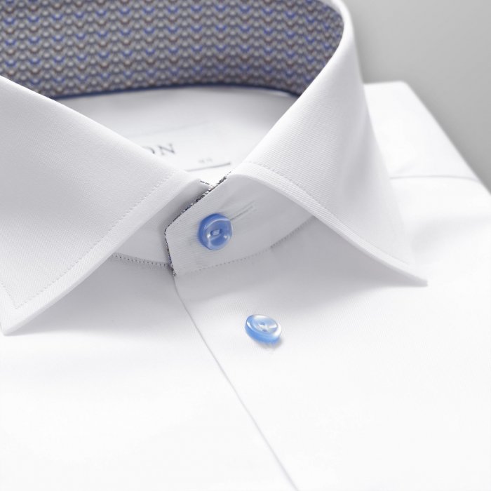 Eton - Twill With Trim Details, Slim Fit, Cut Away - Hvid