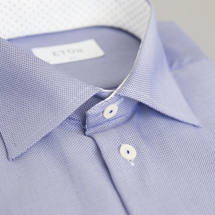 Eton - Blue Twill Shirt, Slim Fit, Cut Away - M&oslash;rk bl&aring; & hvid