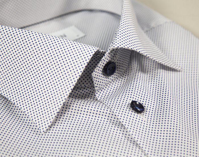 Eton - Dots Twill, Slim Fit, Cut Away - Hvid & m&oslash;rk bl&aring;