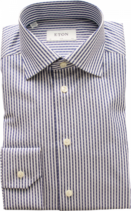 Eton - Blue Striped Twill, Slim Fit, Cut Away - Blå & hvid