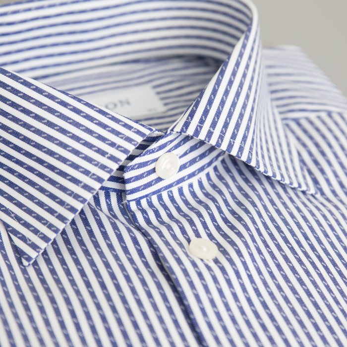 Eton - Bl&aring; Stribet Twill Skjorte Contemporary Fit - Bl&aring; & hvid