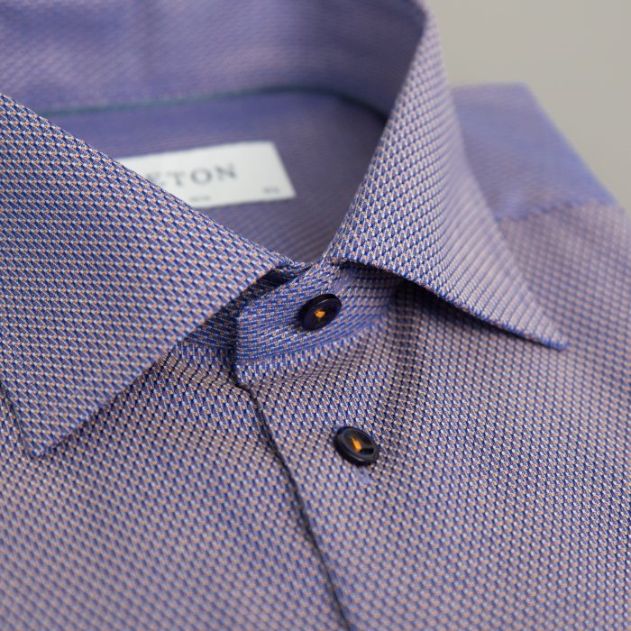 Eton - Twil Blue Buttons, Slim Fit, Cut Away - Lilla & hvid