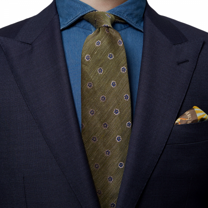 Eton - Gr&oslash;nt Silke Og H&oslash;r Slips Med Blomsterm&oslash;nster - Gr&oslash;n