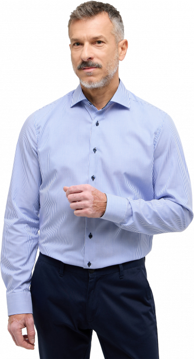 Eterna - Stribet Skjorte Slim Fit - Bl&aring;