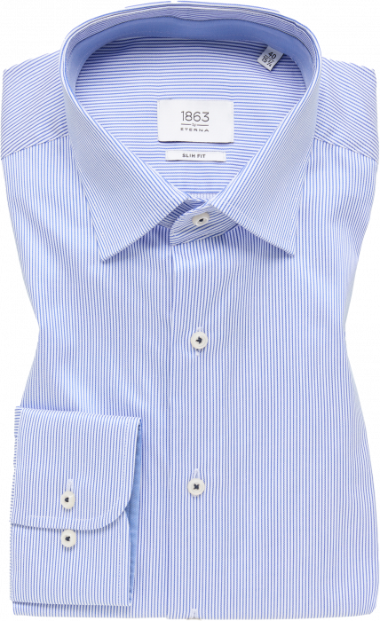 Eterna - Stribet Skjorte Luxury Twill Slim Fit - Royal Blå