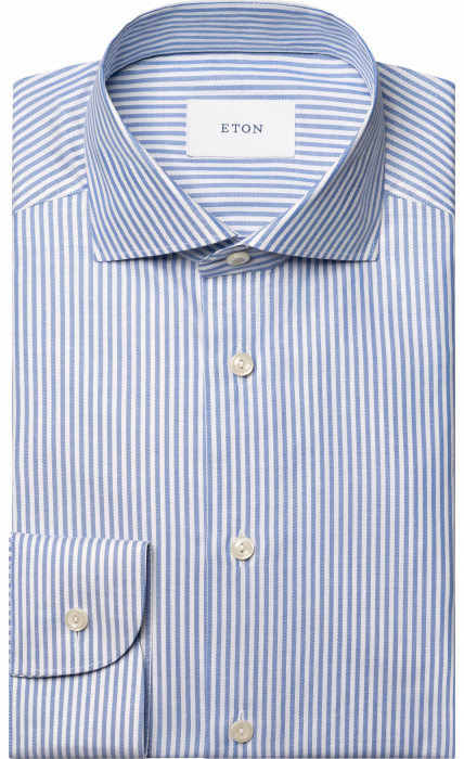 Eton - Bengal Stribet Oxford Skjorte Wide Spread Cont - Lyseblå