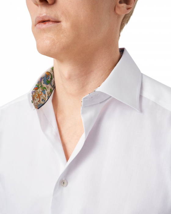 Eton - Hvid Business Skjorte Med Blomsterdetaljer Slim - Hvid