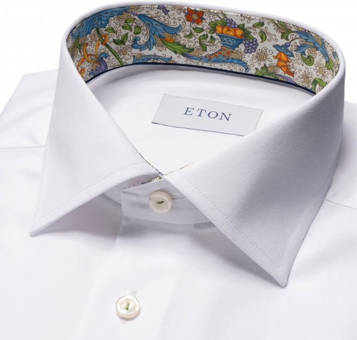 Eton - Hvid Business Skjorte Med Blomsterdetaljer Slim - Hvid