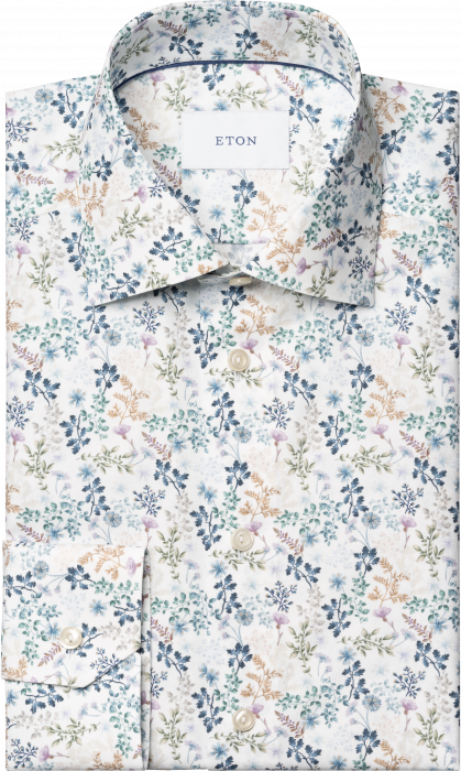 Eton - Blomster Print Slim Fit Herreskjorte - Mid Blue