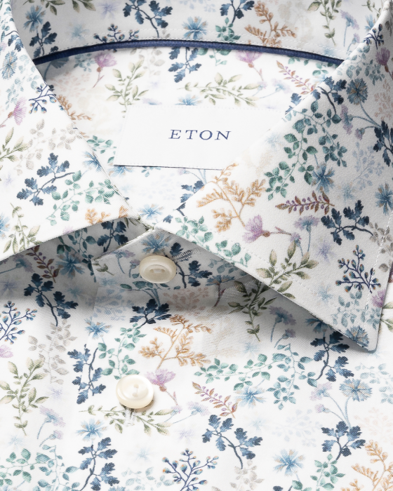 Eton - Blomster Print Slim Fit Herreskjorte - Mid Blue