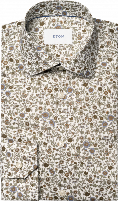 Eton - Blomster Print Skjorte Slim Fit - Hvid