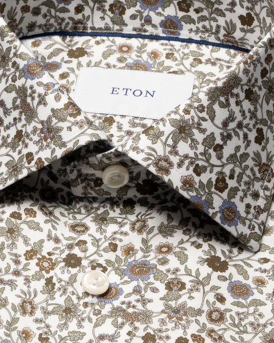 Eton - Blomster Print Skjorte Slim Fit - Hvid