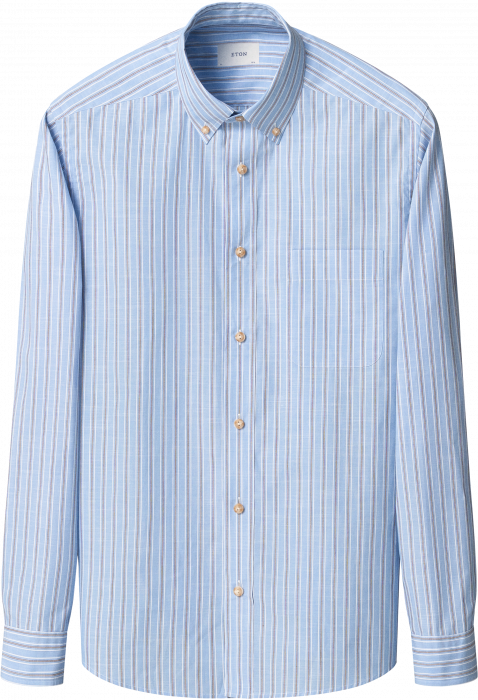 Eton - Bl&aring; Chambray Herreskjorte Stribet - Mid Blue