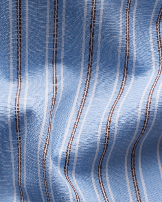 Eton - Bl&aring; Chambray Herreskjorte Stribet - Mid Blue