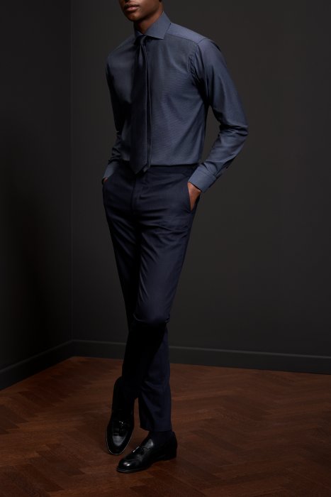 Eton - Navy Dobby Business Skjorte Slim Fit - Navy