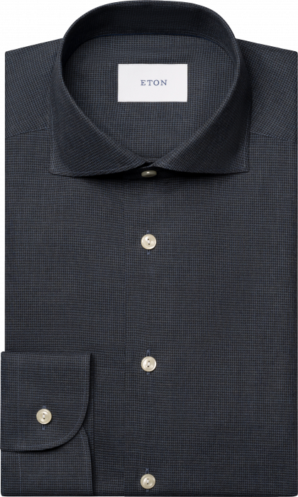 Eton - Flannelskjorte Med Mikrotern Wide Spread Slim - Navy