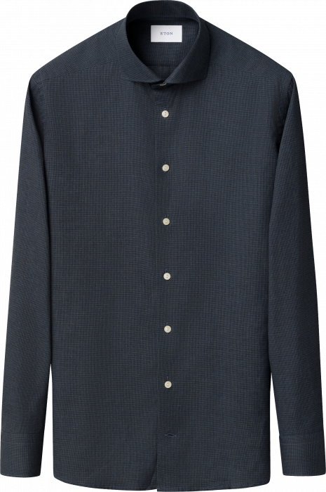 Eton - Flannelskjorte Med Mikrotern Wide Spread Slim - Navy