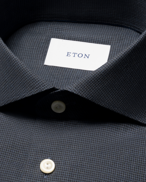 Eton - Flannelskjorte Med Mikrotern Wide Spread Slim - Navy