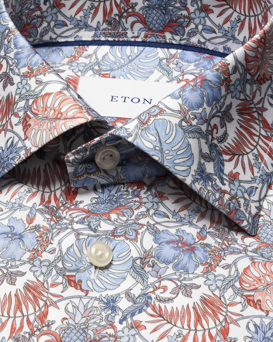 Eton - Slim Fit Skjorte Med R&oslash;dt Blomsterm&oslash;nster - R&oslash;d
