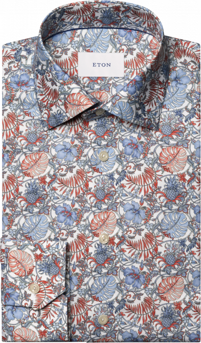 Eton - Slim Fit Skjorte Med R&oslash;dt Blomsterm&oslash;nster - R&oslash;d