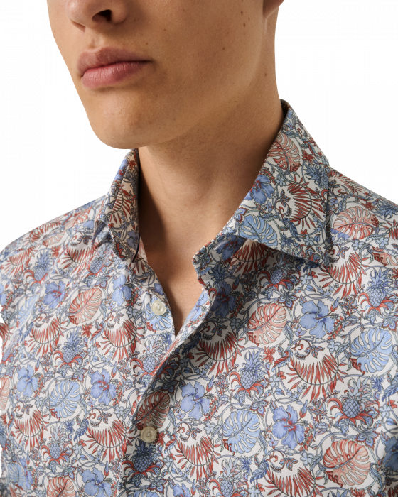 Eton - Slim Fit Skjorte Med R&oslash;dt Blomsterm&oslash;nster - R&oslash;d