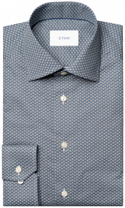 Eton - Geometrisk M&oslash;nster Slim Fit Skjorte - Bl&aring; - Bl&aring;