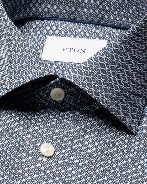 Eton - Geometrisk M&oslash;nster Slim Fit Skjorte - Bl&aring; - Bl&aring;