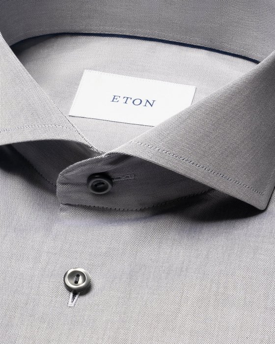 Eton - Gr&aring; Herreskjorte Med Kontrast Knap Slim - Gr&aring;