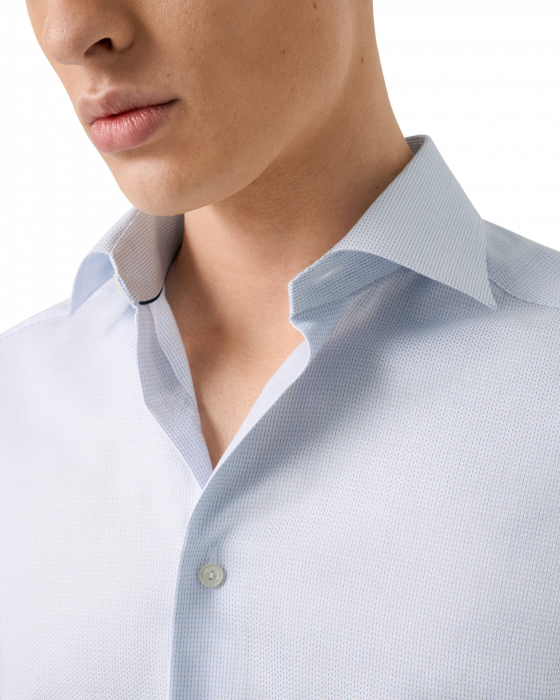 Eton - Lysebl&aring; Herringbone Dobby Skjorte Slim Fit - Lysebl&aring;