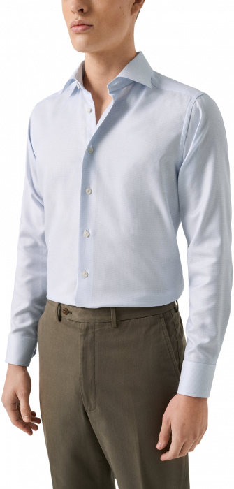 Eton - Lysebl&aring; Herringbone Dobby Skjorte Slim Fit - Lysebl&aring;