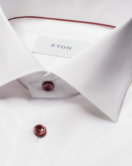 Eton - Hvid Contemporary Skjorte Blomme Kontrast Knap - Hvid