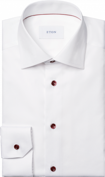 Eton - Hvid Slim Fit Skjorte Blomme Kontrast Knap - Hvid