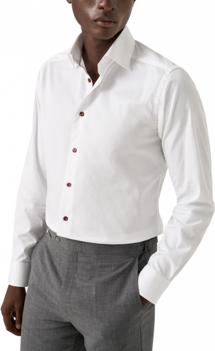Eton - Hvid Slim Fit Skjorte Blomme Kontrast Knap - Hvid