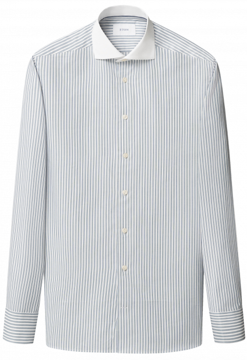 Eton - Lysebl&aring; White Collar Stribet Slim Fit Skjorte - Lysebl&aring; & hvid