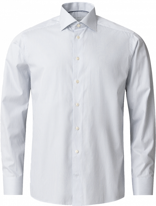 Eton - Lyseblå Stribet Fine Twill Skjorte Slim Fit - Hvid & lyseblå