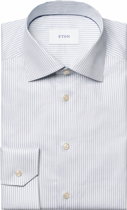 Eton - Lysebl&aring; Stribet Fine Twill Skjorte Slim Fit - Hvid & lysebl&aring;