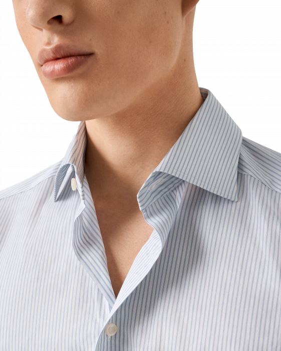 Eton - Lysebl&aring; Stribet Fine Twill Skjorte Slim Fit - Hvid & lysebl&aring;