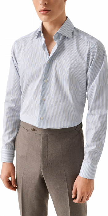 Eton - Lysebl&aring; Stribet Fine Twill Skjorte Slim Fit - Hvid & lysebl&aring;