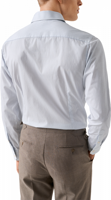 Eton - Lysebl&aring; Stribet Fine Twill Skjorte Slim Fit - Hvid & lysebl&aring;
