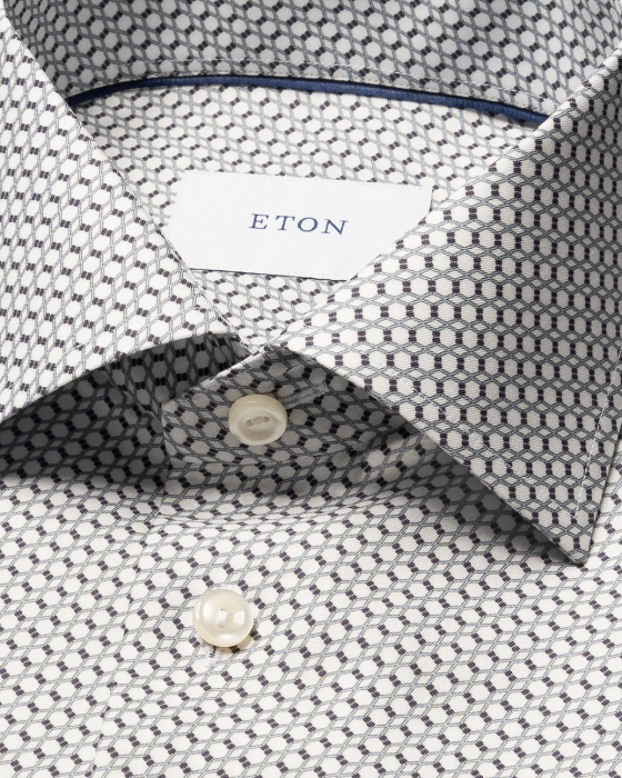 Eton - M&oslash;rke Bl&aring; Geometrisk M&oslash;nster Slim Fit Skjorte - M&oslash;rk bl&aring;