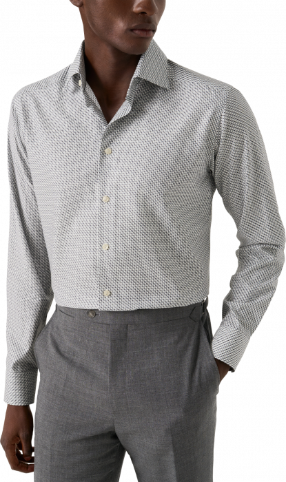 Eton - Mørke Blå Geometrisk Mønster Slim Fit Skjorte - Mørk blå