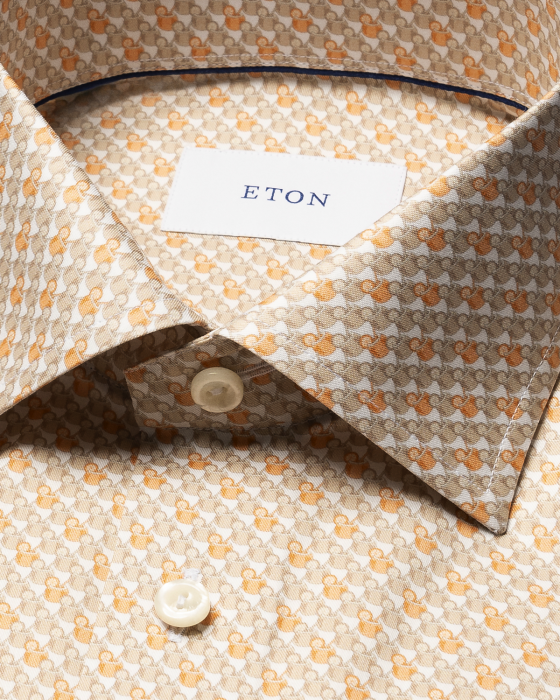Eton - Orange Signature Slim Fit Skjorte Med Drink-Motiv - Orange