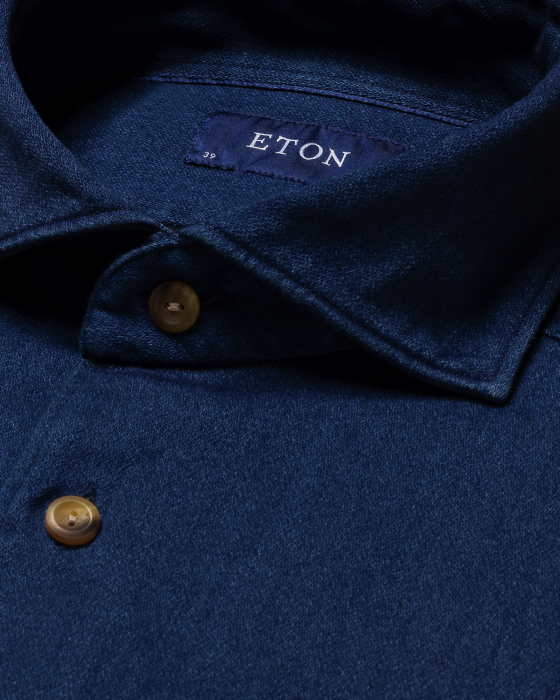 Eton - Navy Satin Indigo Skjorte - Navy