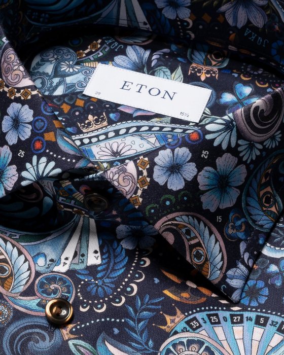 Eton - Unik Navy Business Skjorte Med Motiv - Contemporary fit - Navy