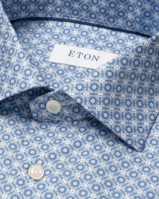 Eton - Lysebl&aring; Skjorte Med Terningmotiv - Slim Fit - Lysebl&aring;