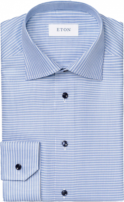 Eton - Bl&aring; Houndstooth Business Skjorte Slim Fit - Slim fit - Bl&aring;