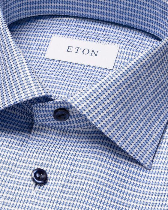 Eton - Bl&aring; Houndstooth Business Skjorte Slim Fit - Slim fit - Bl&aring;