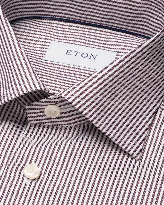 Eton - Rød Stribet Royal Twill Business Skjorte - Slim Fit - Rød