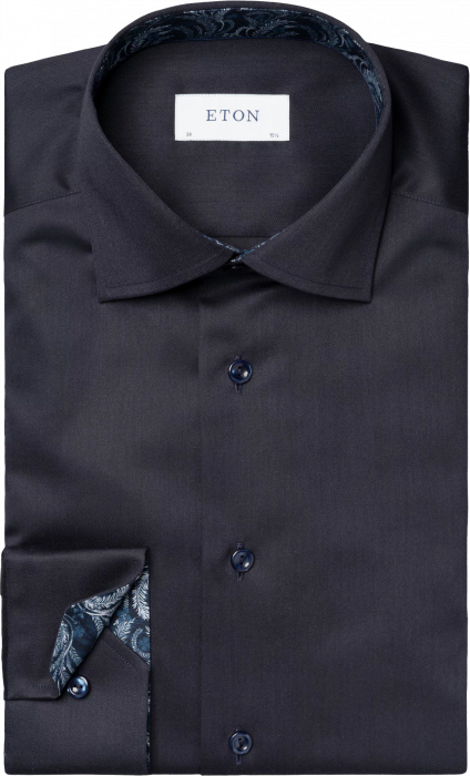 Eton - Navy Business Skjorte Med Blomster Effekt - Contemporary Fit - Navy